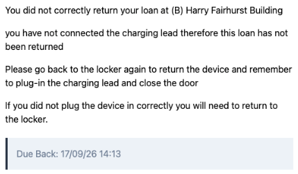 Example email of laptop return error